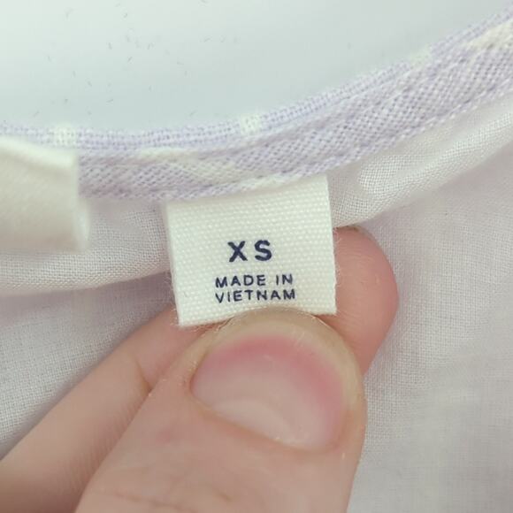 Gap Dress Womens XS Purple Ruffle Striped Linen Feminine Cottagecore Sundress - Picture 12 of 14